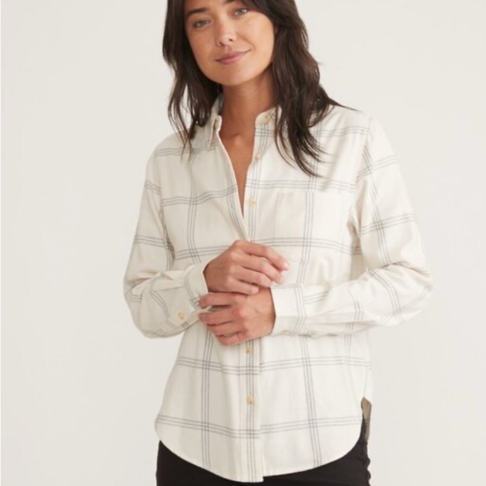 Monterrey Flannel White Plaid Marin  Layer Beige and Gray Shirt Size Medium